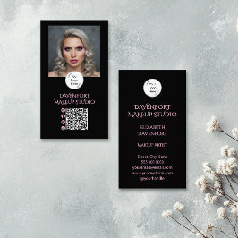 Tarjeta De Visita Bold Black and Blush Pink Social Icon QR Code