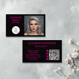 Tarjeta De Visita Bold Black and Hot Pink Social Icon QR Code