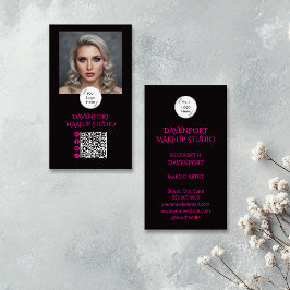 Tarjeta De Visita Bold Black and Hot Pink Social Icon QR Code