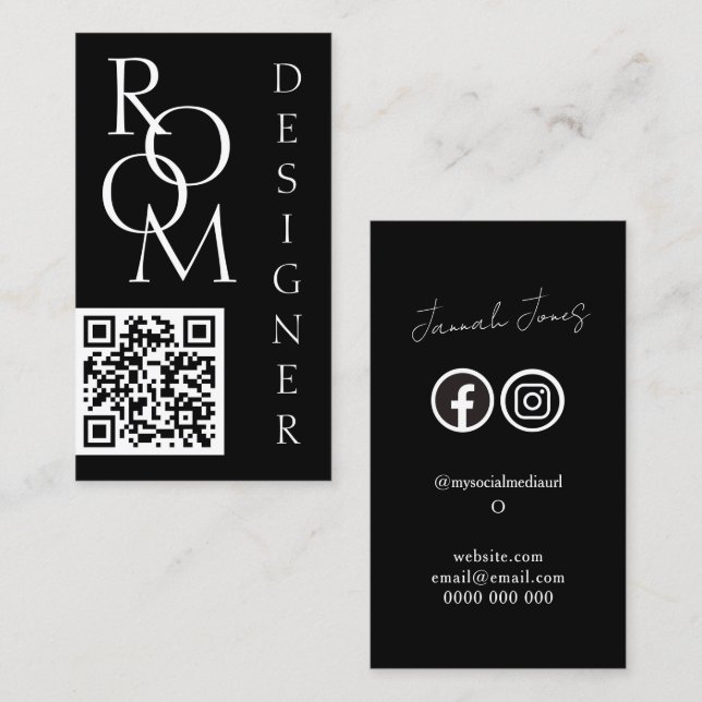 Tarjeta De Visita Bold Black and White Minimalist QR Code (Anverso / Reverso)