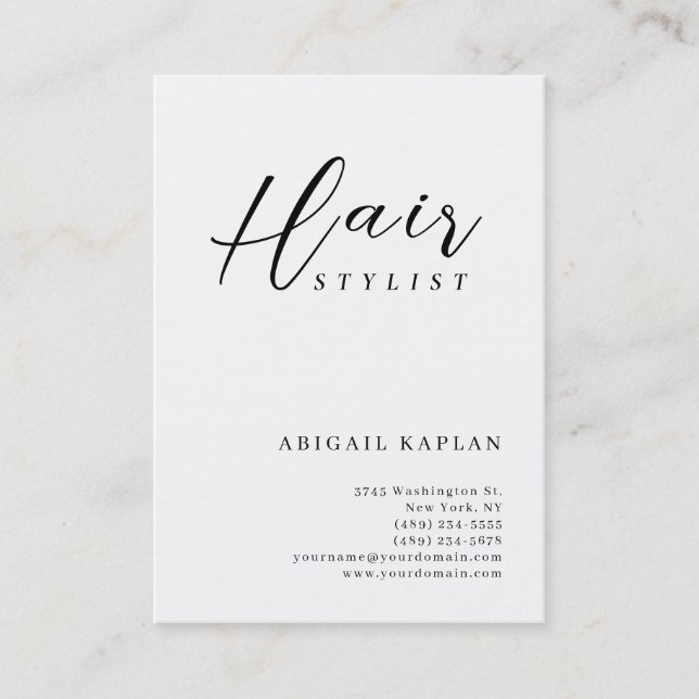 Tarjeta De Visita Bold Hair Stylist Modern Minimalist Elegant Plain (Anverso)