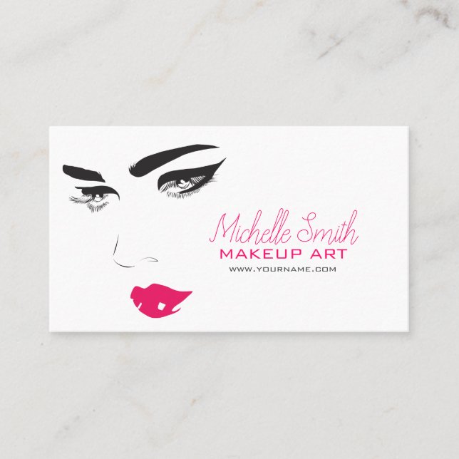 Tarjeta De Visita Bold Minimalist Pink Black Modern Makeup Artist QR (Anverso)