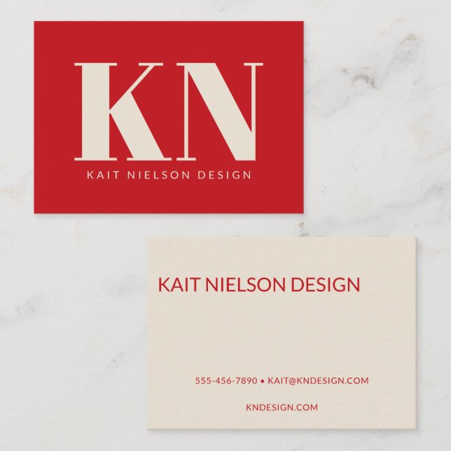 Tarjeta De Visita Bold Modern Monogram Professional Bright Red (Anverso / Reverso)