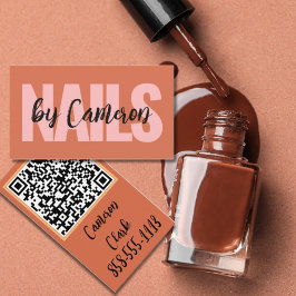 Tarjeta De Visita Bold Nail Artist Burnt Orange Background Script