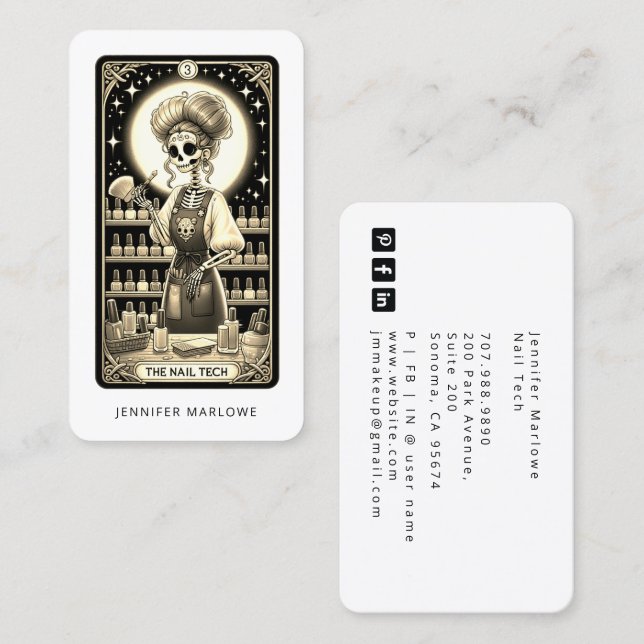 Tarjeta De Visita Bold Nail Tech Tarot Card Black Business Card (Anverso / Reverso)