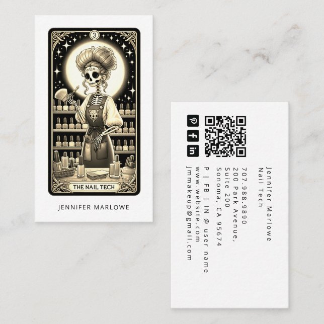 Tarjeta De Visita Bold Nail Tech Tarot Card Business Card (Anverso / Reverso)