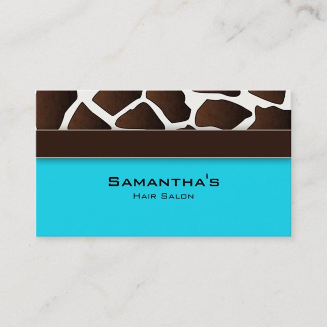 Tarjeta De Visita Bold Salon Spa Business Card jirafa de moda azul (Anverso)