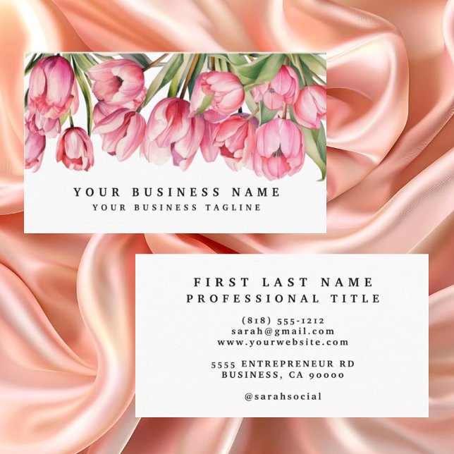 Tarjeta De Visita Boletines de negocios con flores de tulipanes rosa (Subido por el creador)