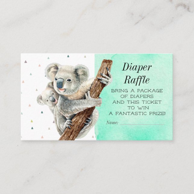 Tarjeta De Visita Boleto de Baby Shower para pañales de oso de Koala (Anverso)