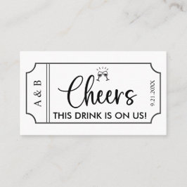 Tarjeta De Visita Boleto de Bebida de Boda en Blanco y Negro