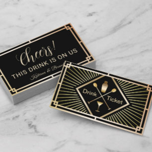 Tarjeta De Visita Boleto de Bebida Oro Art Deco Vale de Bebida Gratu