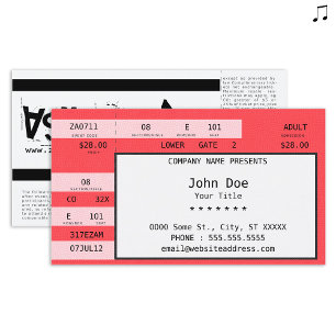 Tarjeta De Visita boleto de concierto (personalizable)