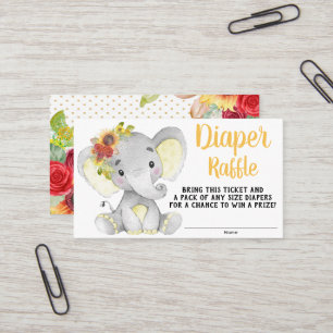 Tarjeta De Visita Boleto de rifa de pañal de elefante girasol