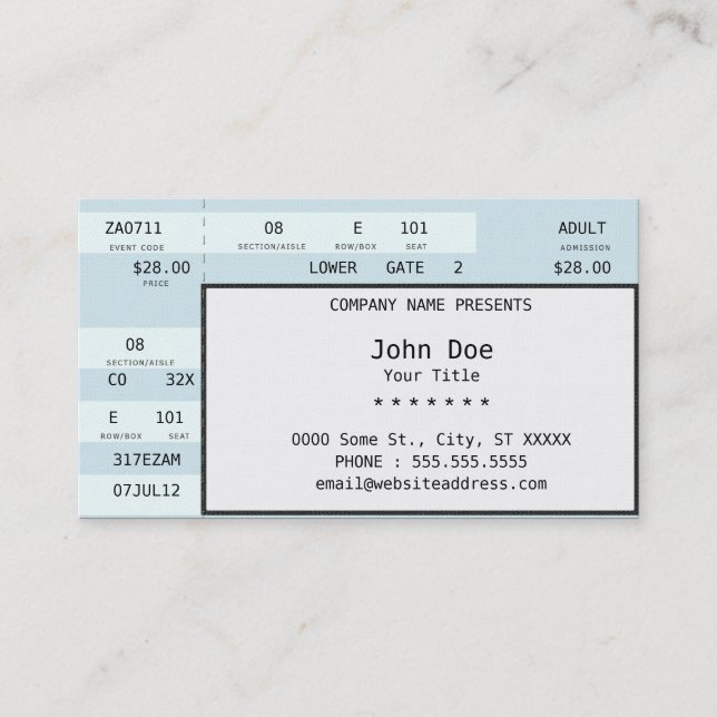 Tarjeta De Visita boleto del concierto (Anverso)