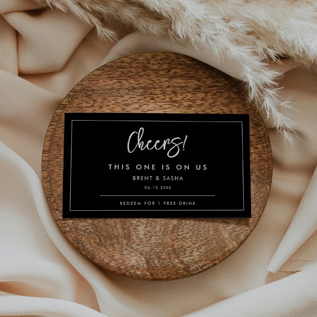 Tarjeta De Visita Boleto moderno de bebidas para bodas negros (Subido por el creador)