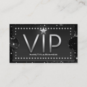 Tarjeta De Visita Boleto personalizado VIP Chic Glam Negro y Plata