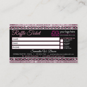 Tarjeta De Visita Boleto-Rifa Glitz Pink Joyería