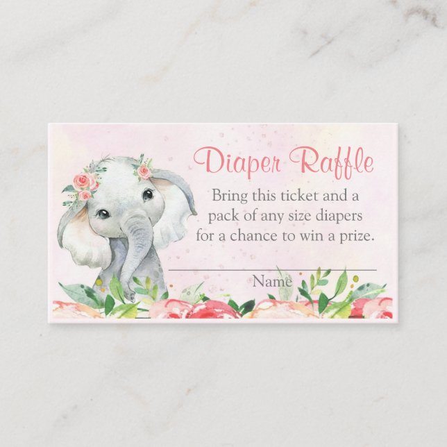 Tarjeta De Visita Boletos de Raffle de Diaper chica de Elefante Flor (Anverso)