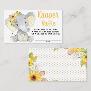 Tarjeta De Visita Boletos de rifa de pañales de niña girasol elefant