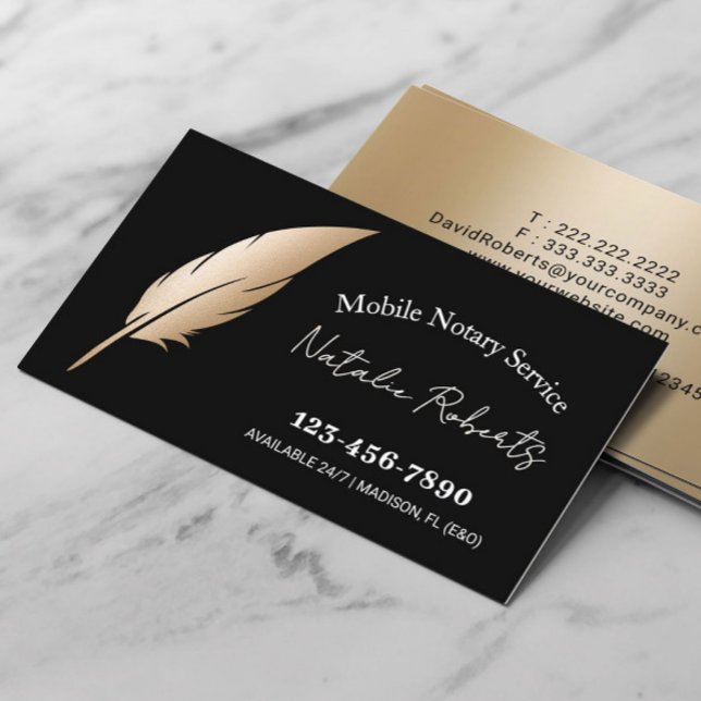 Tarjeta De Visita Bolígrafo de plumas de oro del servicio de notario (Subido por el creador)