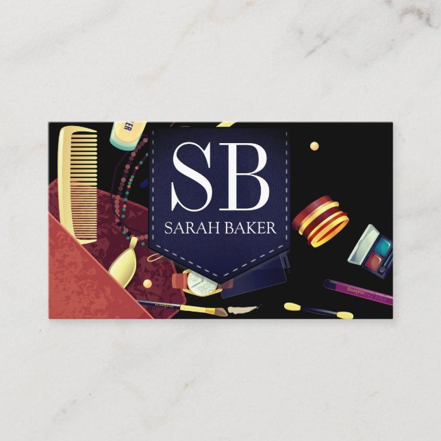 Tarjeta De Visita Bolsa de maquillaje | Monograma (Anverso)