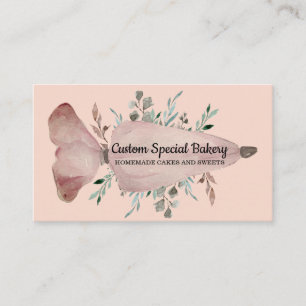 Tarjeta De Visita Bolsa de Pastelería Rosa Claro Logo Rústico para P