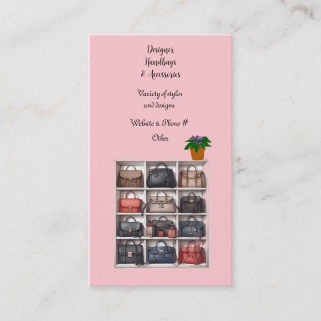 Tarjeta De Visita Bolsas de mano de diseño con accesorios (Anverso)