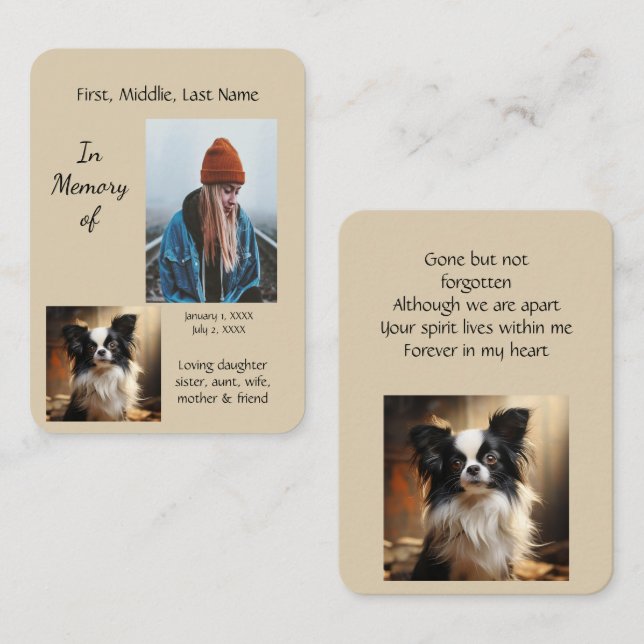 Tarjeta De Visita Bolsillo conmemorativo Keepsake Papillon Dog (Anverso / Reverso)