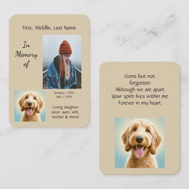 Tarjeta De Visita Bolsillo conmemorativo Keepsake Perro dorado (Anverso / Reverso)