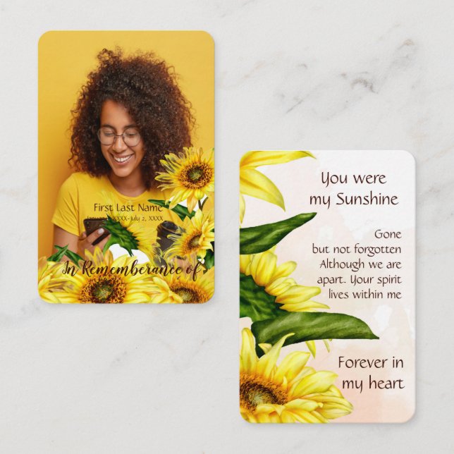 Tarjeta De Visita Bolsillo conmemorativo Keepsake Sunflower Sunshine (Anverso / Reverso)