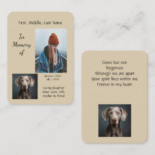 Tarjeta De Visita Bolsillo conmemorativo Keepsake Weimaraner Dog