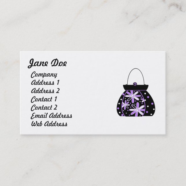 Tarjeta De Visita Bolso de mano floral púrpura Feminine Black (Anverso)
