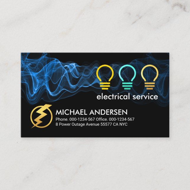 Tarjeta De Visita Bombilla de corriente eléctrica azul (Anverso)