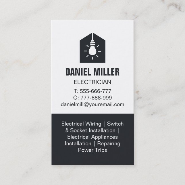 Tarjeta De Visita Bombilla de luz en icono de casa Electricista vert (Anverso)