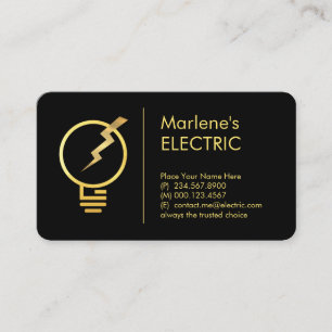 Tarjeta De Visita Bombilla Eléctrica Dorada Poder Relámpago