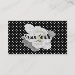 Tarjeta De Visita Bonita gardenia blanca flor Polka blanco negro pun