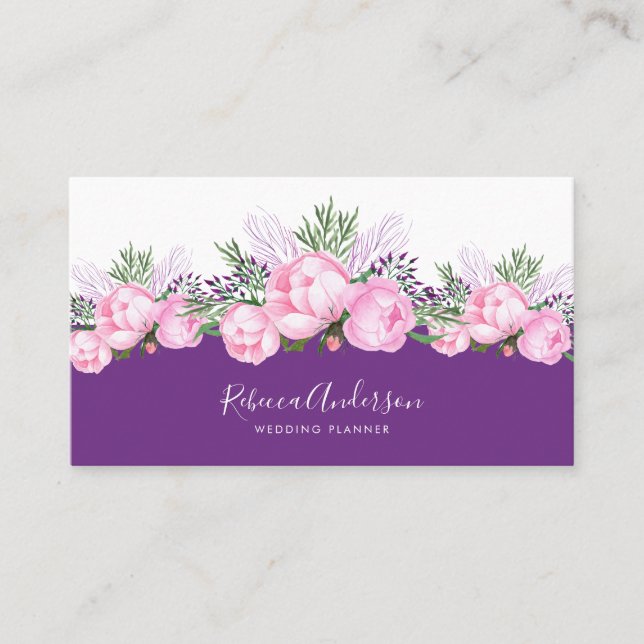 Tarjeta De Visita Bonita Peonia Rosa | Acuarela (Anverso)