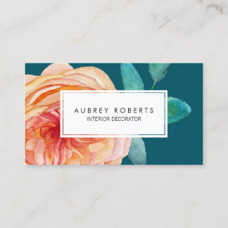 Tarjeta De Visita Bonito acuarela Patrón floral Peach Verde Verde az