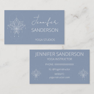 Tarjeta De Visita Bonito Blue Boho Floral Lotus Yoga Instructor