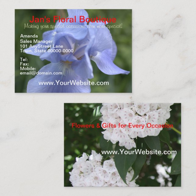 Tarjeta De Visita Bonito Blue Iris Mountain Laurel Florals (Anverso / Reverso)