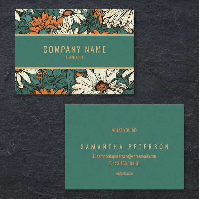 Tarjeta De Visita Bonito, borde dorado (Pretty daisy, gold border business card.)