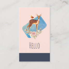 Tarjeta De Visita Bonito Brown Fawn con pájaro y Rosas