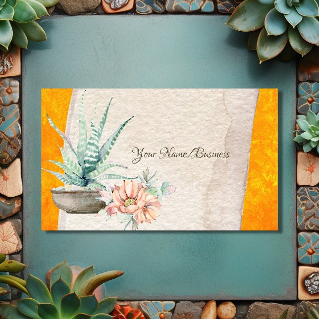 Tarjeta De Visita Bonito Cactus y Flor Suculento Suroeste (Front - Pretty Cactus and Flower Southwest Succulent Business Card)