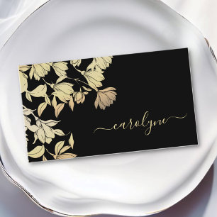 Tarjeta De Visita Bonito Crema floral Beige Flores Negras Elegante