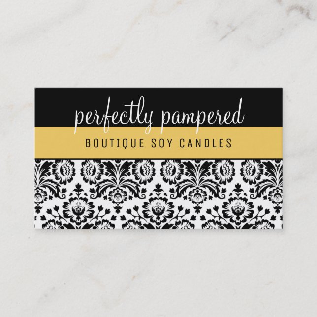 Tarjeta De Visita BONITO ELEGANT DAMASK patrón amarillo negro (Anverso)