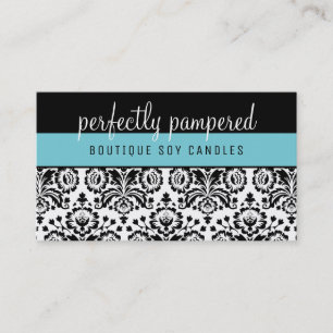 Tarjeta De Visita BONITO ELEGANT DAMASK patrón negro brillante azul