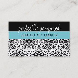 Tarjeta De Visita BONITO ELEGANT DAMASK patrón negro brillante azul