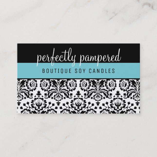 Tarjeta De Visita BONITO ELEGANT DAMASK patrón negro brillante azul (Anverso)