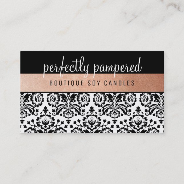 Tarjeta De Visita BONITO ELEGANT DAMASK patrón negro rosa oro (Anverso)