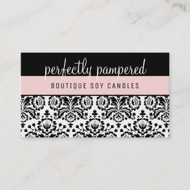 Tarjeta De Visita BONITO ELEGANT DAMASK patrón negro rosa pálido (Anverso)